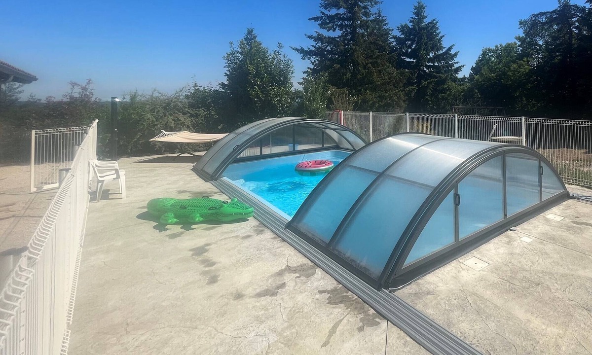 Saint-Apollinaire-de-Rias Cottage | ATYPICAL GITE WITH COVERED SWIMMING POOL in summer