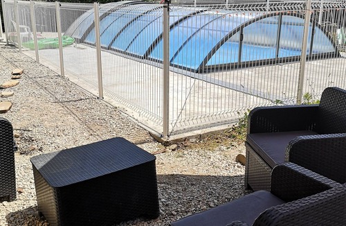 Saint-Apollinaire-de-Rias Cottage | ATYPICAL GITE WITH COVERED SWIMMING POOL in summer