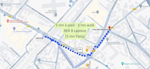 Arcueil Apartment | Disponible - Appartement Entier - Matelas Emma - RER B Laplace, 5mn Paris - 2 pers - Parking Rue Gratuit - Tout équipé - RDC - 1