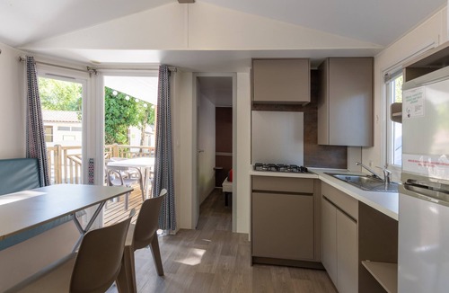 Lavilledieu RV Rental | Mobile Home 'Confort A - 1-8 Pers' with Shared Pool, Private Terrace and Shared Garden