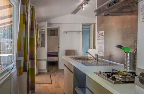 Lavilledieu RV Rental | Mobile Home 'Confort C - 1-5 People' with Shared Pool, Private Terrace and Shared Garden