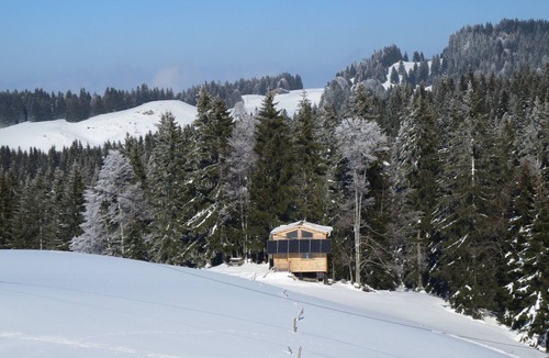 Bellecombe Cabin | Self-contained cabin perched on stilts in the vegetation, Haut Jura, 1250m alt.