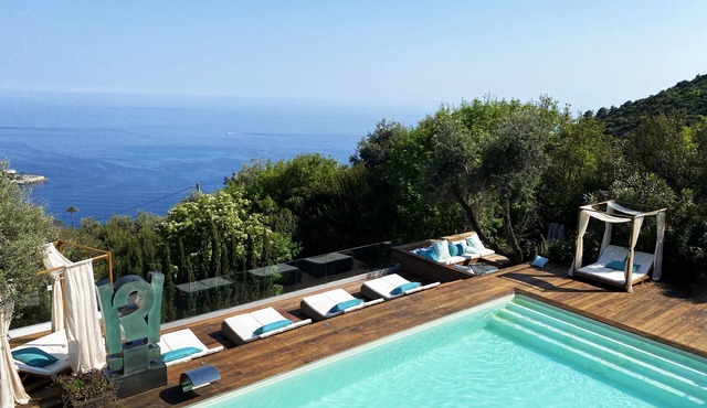 Charming bedroom in luxurious villa with seaview