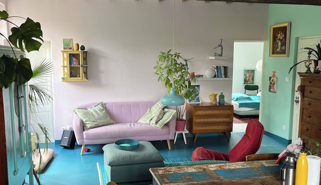 Colorful and vintage decorated old house from 1770 in Burgundy.