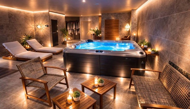 Private spa suite with Jacuzzi, sauna, sensory shower, Japanese massage chair