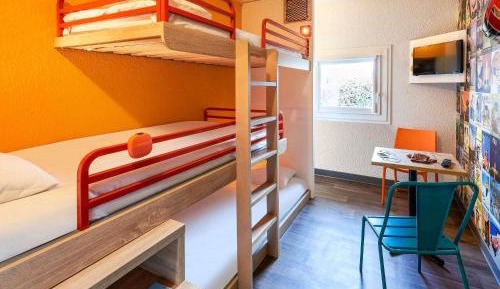 Break Room with Three Single Bunk Beds and Shared Bathroom