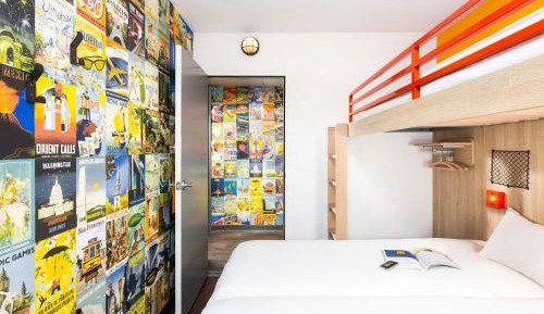 Break Room with Three Single Bunk Beds and Shared Bathroom